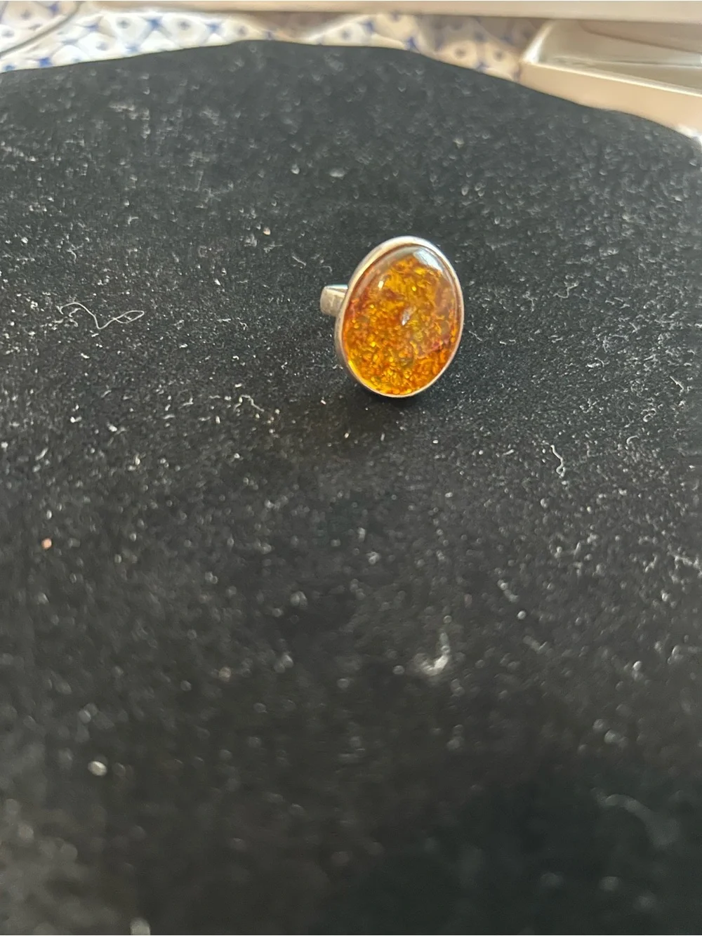 Sterling Silver Amber Oval Cocktail Ring - Orange size 7
